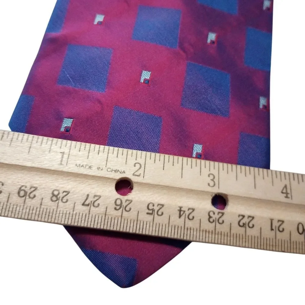 Tie Rack Mens Silk Necktie Burgundy Blue Geometric Square Made in Italy Classic